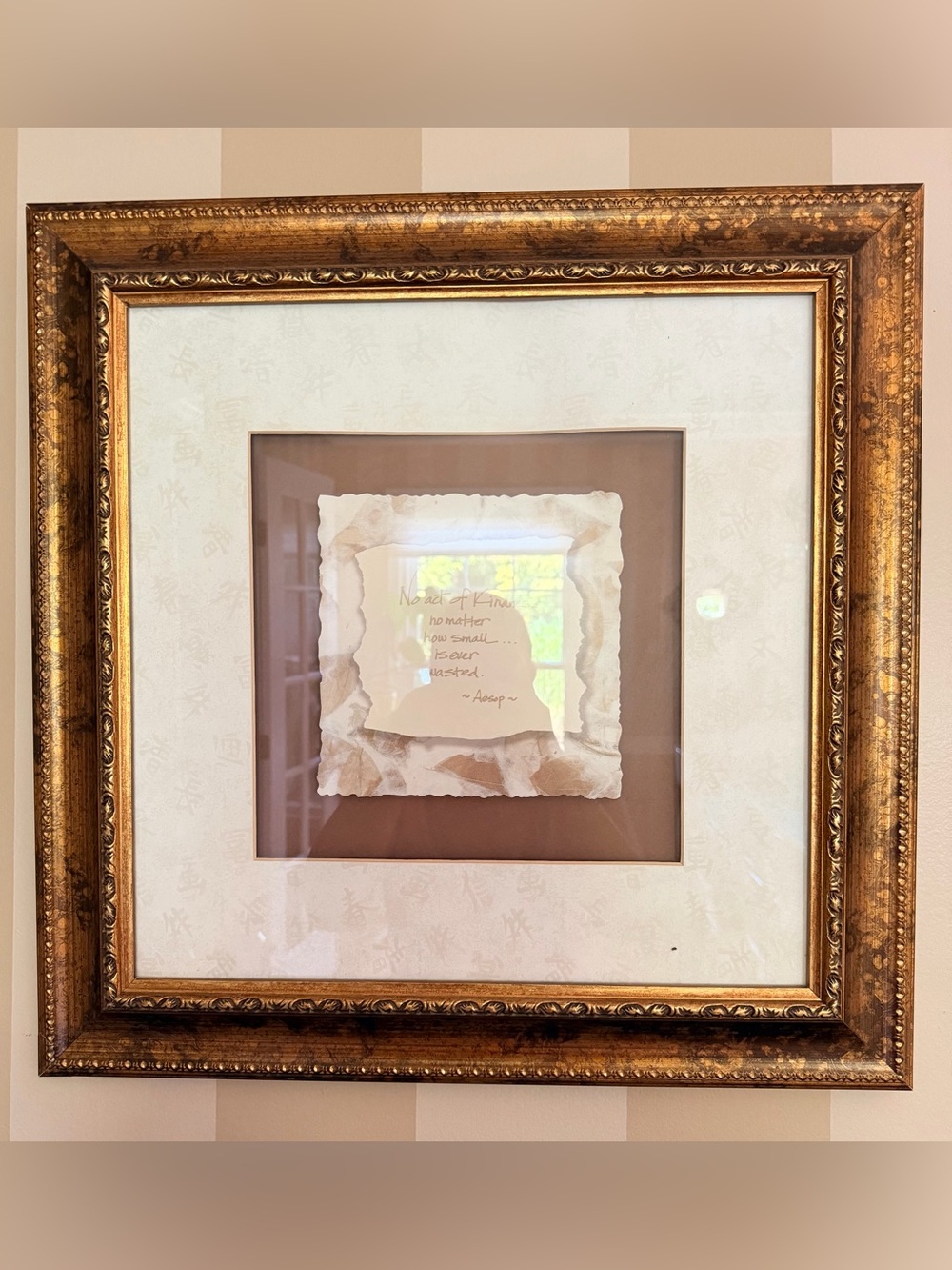 Framed Aesop Quote Decorative Wall Art in Gold and Brown